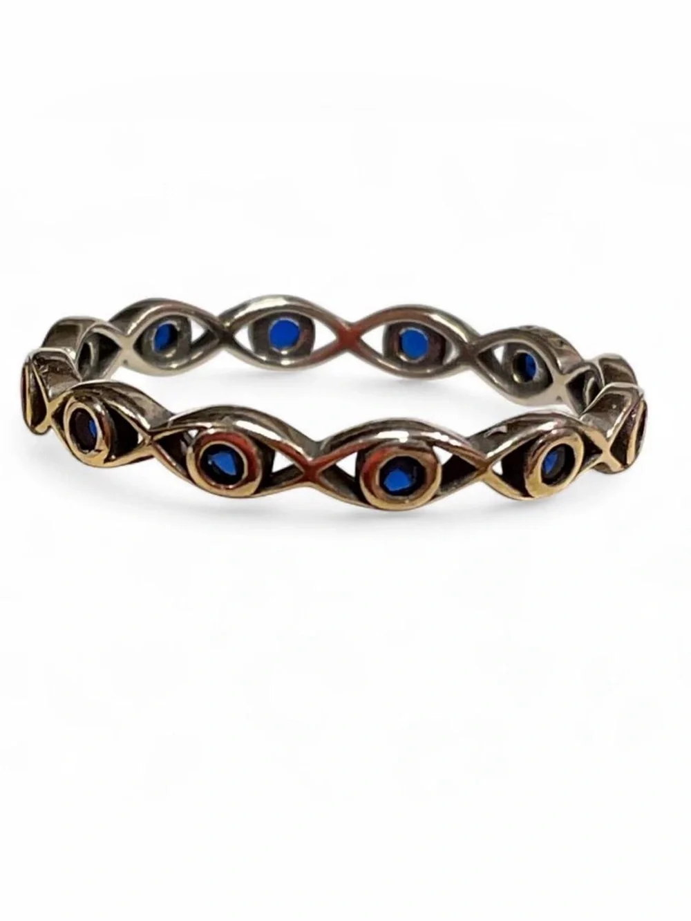 Silver ring blue eye shape